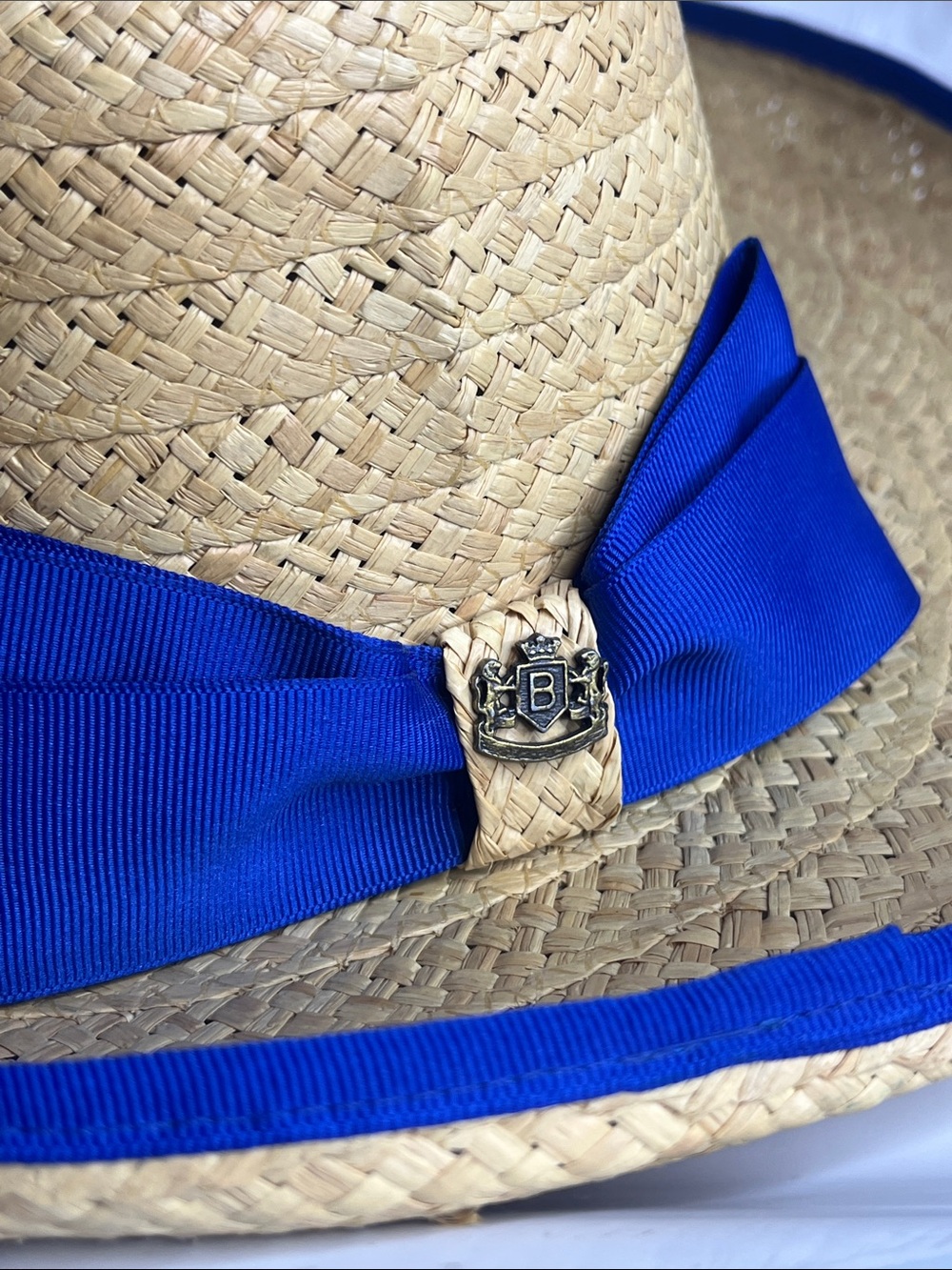 Biltmore Straw Sun Hat with Royal Blue Grosgrain Band and Crest - Picture 2 of 9